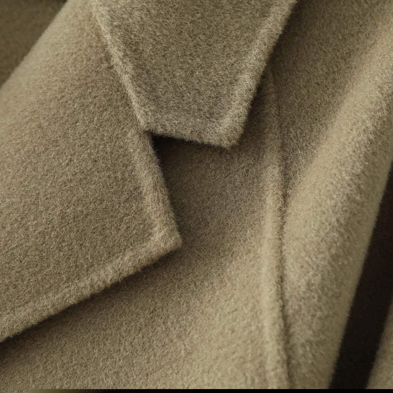 Close-up of a Double-Faced Wool Velvet Coat texture showcasing soft fabric and tailored details