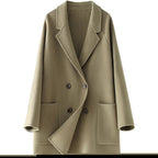 Stylish AM Vision RO Double-Faced Wool Velvet Coat in Olive Green with a Classic Double-Breasted Design