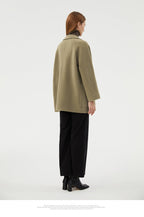 Close-up Faced Wool Velvet Coat showing detailed craftsmanship and buttons