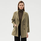 AM Vision RO Double-Faced Wool Velvet Coat in olive green with a relaxed fit and double-breasted design