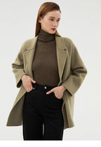Double-Faced Wool Velvet Coat in Olive Green for a Stylish and Cozy Look