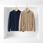 Dual Pocket Zip Jacquard Wool Cardigan