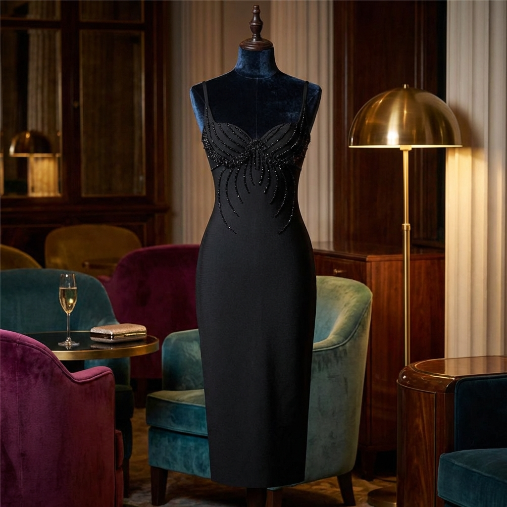 Sexy Bandage Beaded V-Neck Party Dress