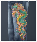 Dragon Legacy Embroidered Jeans featuring vibrant dragon embroidery on stylish denim