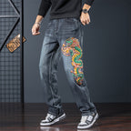 Dragon Legacy Embroidered Jeans featuring intricate dragon design on the leg for a unique style