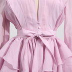 AM Vision RO Pink Dress with Asymmetric Design and Cut-Out Details for a Stylish Look