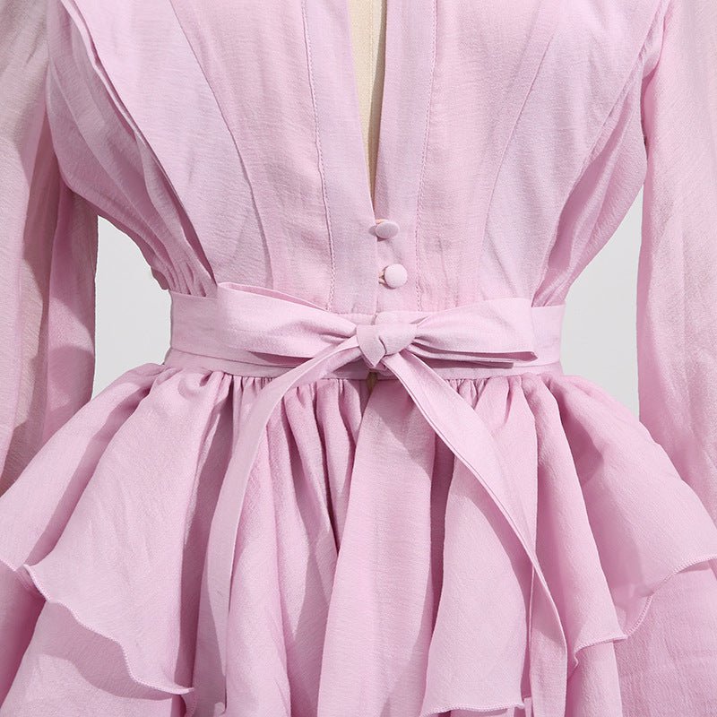 AM Vision RO Pink Dress with Asymmetric Design and Cut-Out Details for a Stylish Look