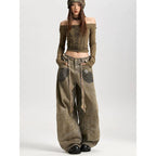 Dustline Khaki Wide Jeans with a relaxed fit and unique design for a stylish casual look