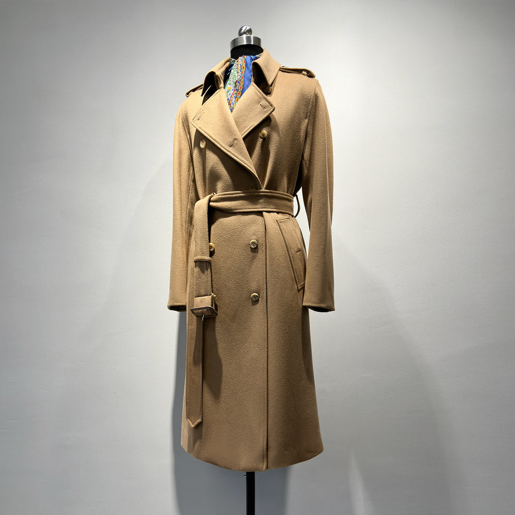 Elara Wool Coat Cashmere X Mulberry Silk in tan with a belted waist and elegant design