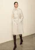 Elara Wool Coat Cashmere X Mulberry Silk in Cream with a Belt and Gold Buttons for Elegant Winter Fashion