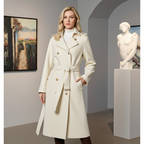 Elegant Elara Wool Coat Cashmere X Mulberry Silk in cream color with a belted waist and stylish buttons
