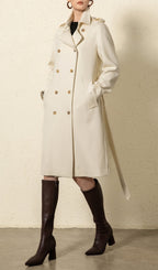 Elegant Elara Wool Coat Cashmere X Mulberry Silk in cream with double-breasted buttons and belted waist