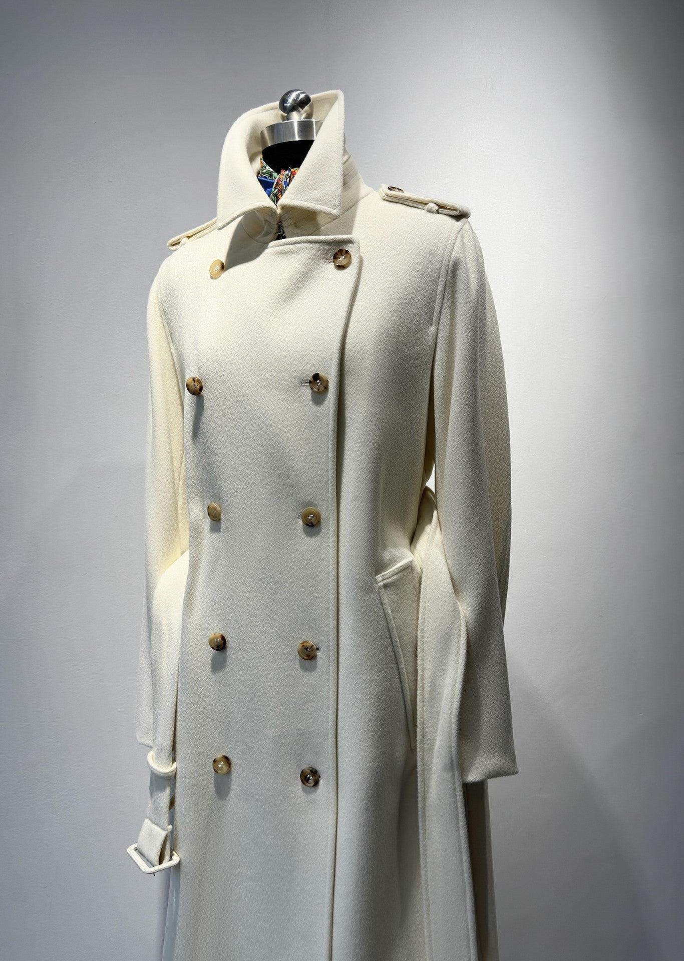 Elara Wool Coat Cashmere X Mulberry Silk in cream with a double-breasted design and gold buttons