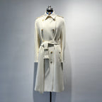 Elara Wool Coat Cashmere X Mulberry Silk in Cream Color with Double-Breasted Design and Belted Waist