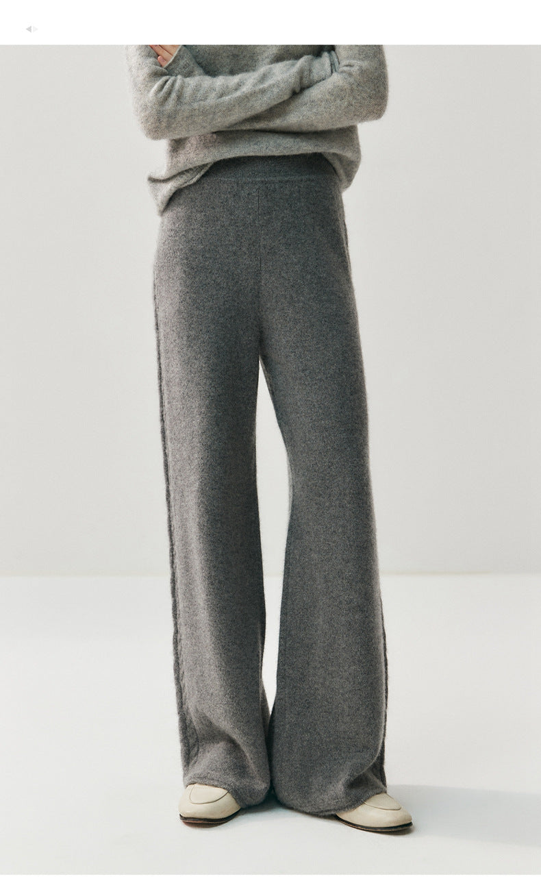 Elegant cashmere lounge pants in gray with a wide-leg design for comfortable lounging
