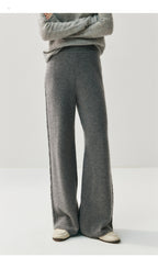 Elegant cashmere lounge pants in gray with a wide-leg design for comfortable lounging