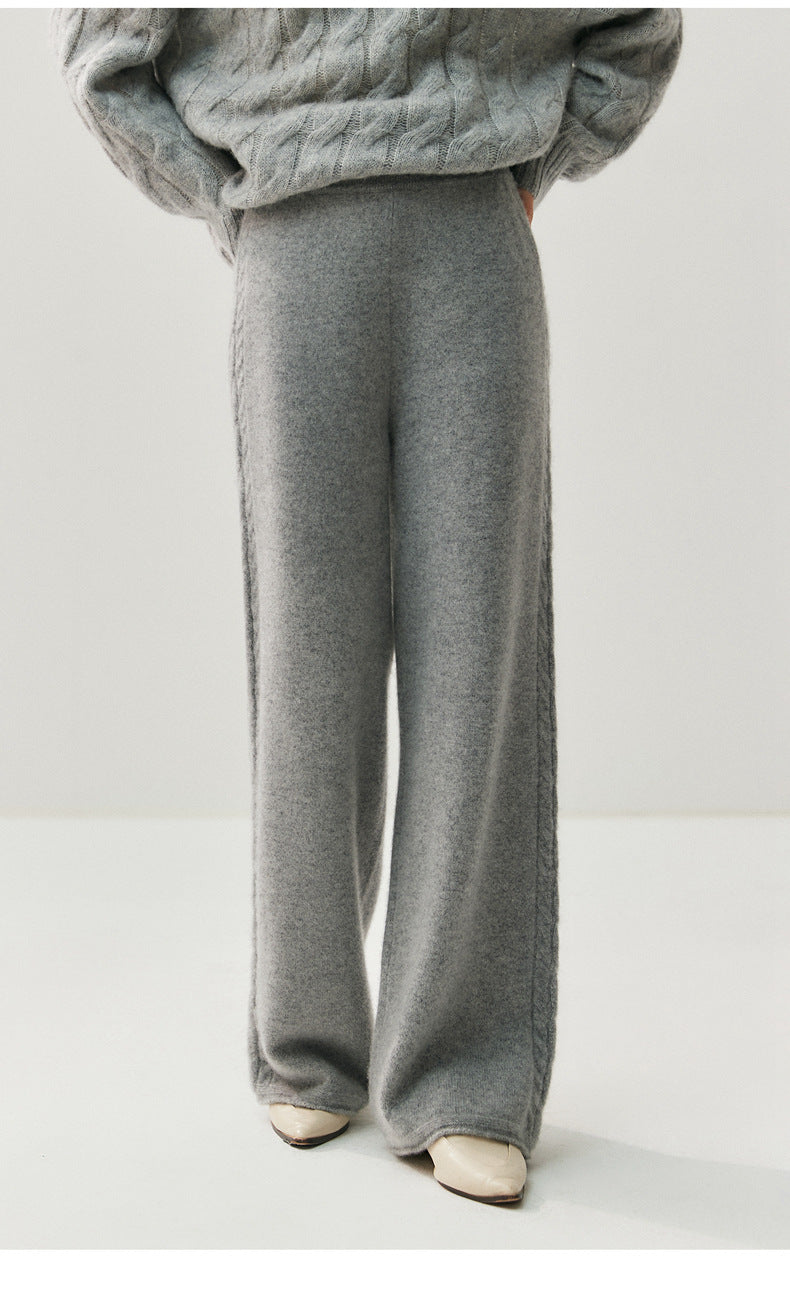 Elegant cashmere lounge pants in soft gray with a relaxed fit for comfortable wear at home