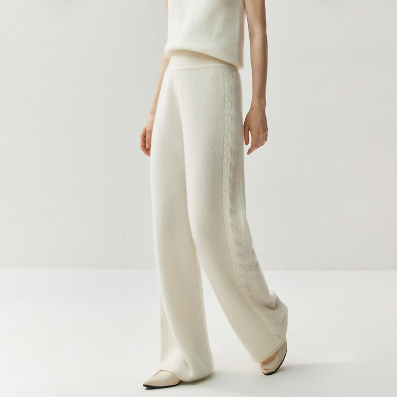 Elegant cashmere lounge pants in cream, perfect for comfortable and stylish at-home wear