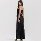 Elegant Long Dress with Bare Shoulders in sleek black design perfect for formal occasions