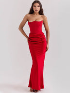 Elegant Long Dress with Bare Shoulders in vibrant red, featuring a sleek fitted silhouette and sophisticated design