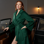 Eloane Elegant Ripple Wool Coat in green, styled with a modern silhouette and chic belt detail