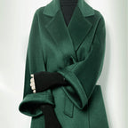 Eloane Elegant Ripple Wool Coat in Green with Stylish Oversized Sleeves and Classic Design
