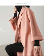 Eloane Elegant Ripple Wool Coat in soft pink, perfect for stylish autumn wear