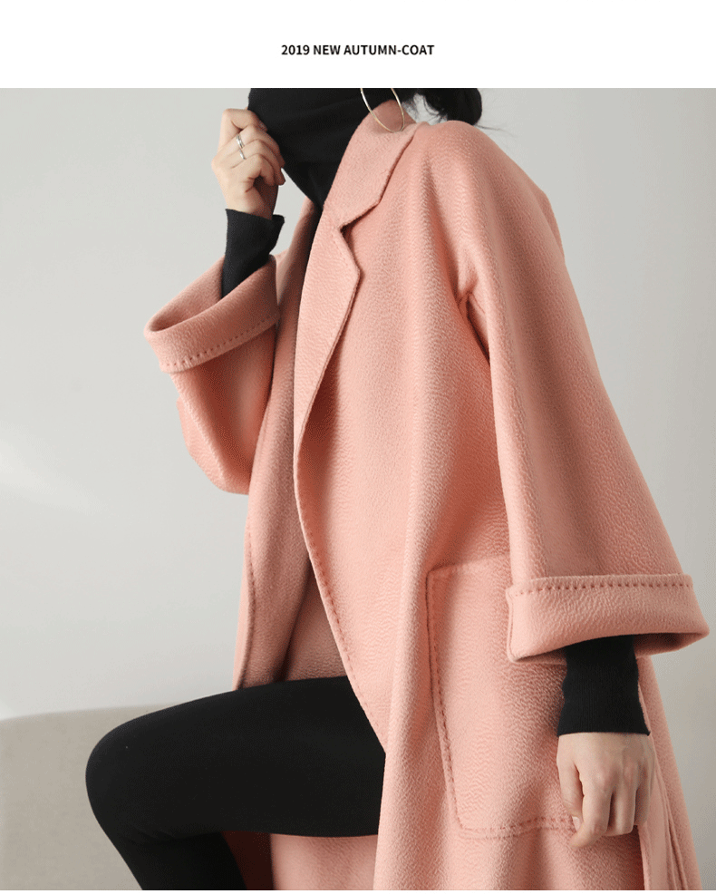 Eloane Elegant Ripple Wool Coat in soft pink, perfect for stylish autumn wear