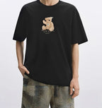 Black AM Vision RO Embroidered Bear T-Shirt featuring a cute teddy bear design