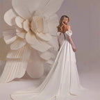 Ethereal One Shoulder Lace Trail Wedding Gown with Elegant Back and Flowing Train