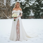 Ethereal One Shoulder Lace Trail Wedding Gown with sheer lace detailing and elegant silhouette