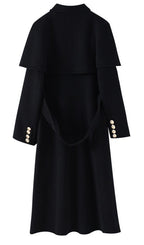 Extra-Long Double Wool Coat With Detachable Shawl Collar in black with elegant button details