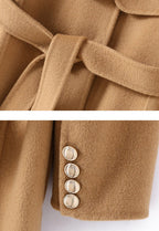 Close-up of Extra-Long Double Wool Coat With Detachable Shawl Collar showcasing fabric texture and gold button details