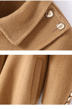 Close-up of Extra-Long Double Wool Coat With Detachable Shawl Collar featuring stylish buttons and pockets