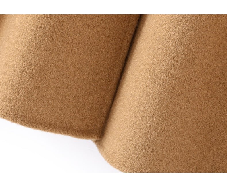 Close-up of Extra-Long Double Wool Coat With Detachable Shawl Collar in soft fabric texture