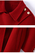 Extra-Long Double Wool Coat With Detachable Shawl Collar in vibrant red featuring stylish button details