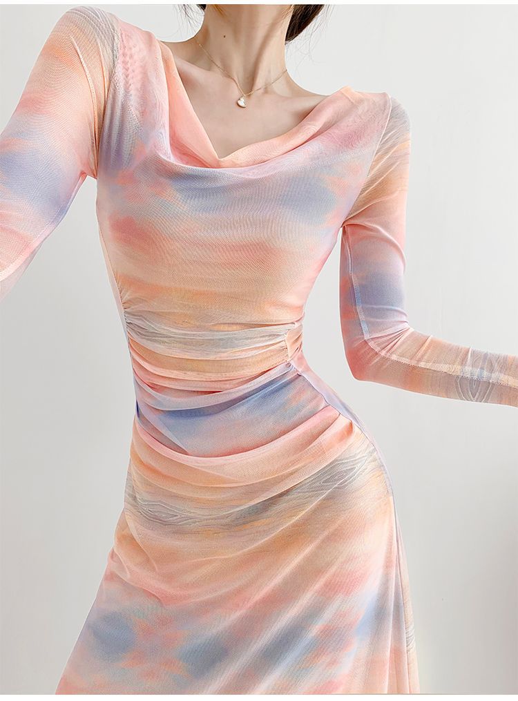 AM Vision RO Fantasy Powder Spring Dress in soft pastel colors with a flowy silhouette and long sleeves