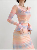 AM Vision RO Fantasy Powder Spring Dress with Long Sleeves and Soft Pastel Colors