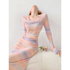 Elegant Fantasy Powder Spring Dress featuring long sleeves and a soft pastel design for stylish spring outfits