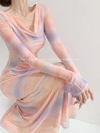 Elegant Fantasy Powder Spring Dress in soft pastel colors featuring long sleeves and a flattering neckline