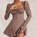 AM Vision RO Bell Style Dress in taupe with puff sleeves and fitted bodice for a stylish look
