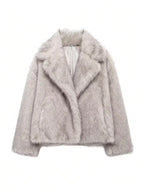 Gray faux fur jacket on a white background