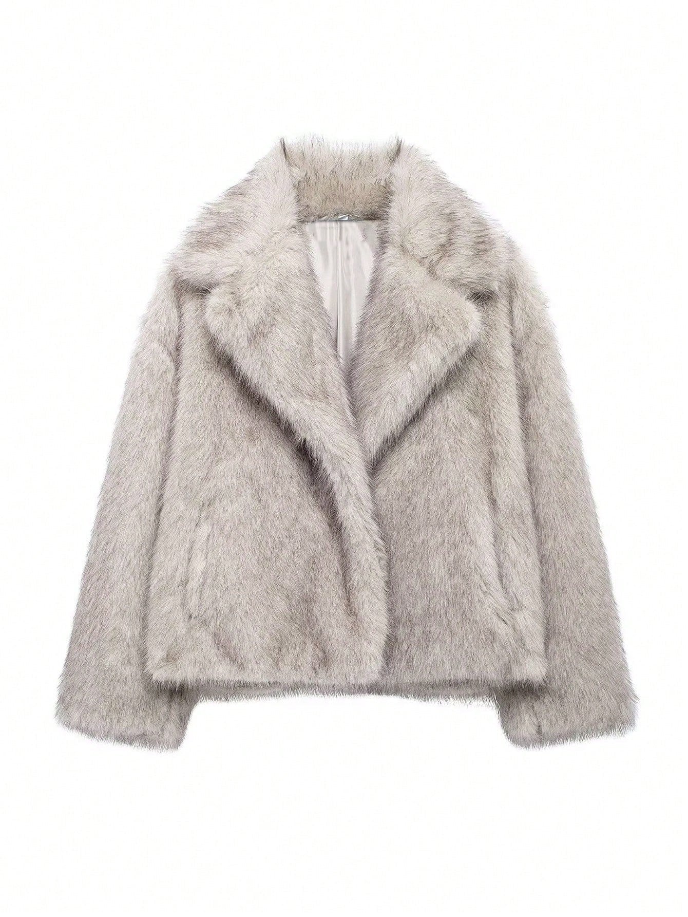 AM Vision RO Faux Fur Effect Coat in soft gray with a stylish design and plush texture