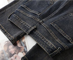 Dark denim Floral Rhinestone Vintage Jeans with multiple pockets styled for a chic look