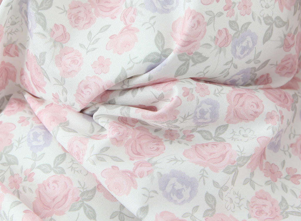 Soft pink and lavender floral fabric for creating a French Floral Lace Slip Dress