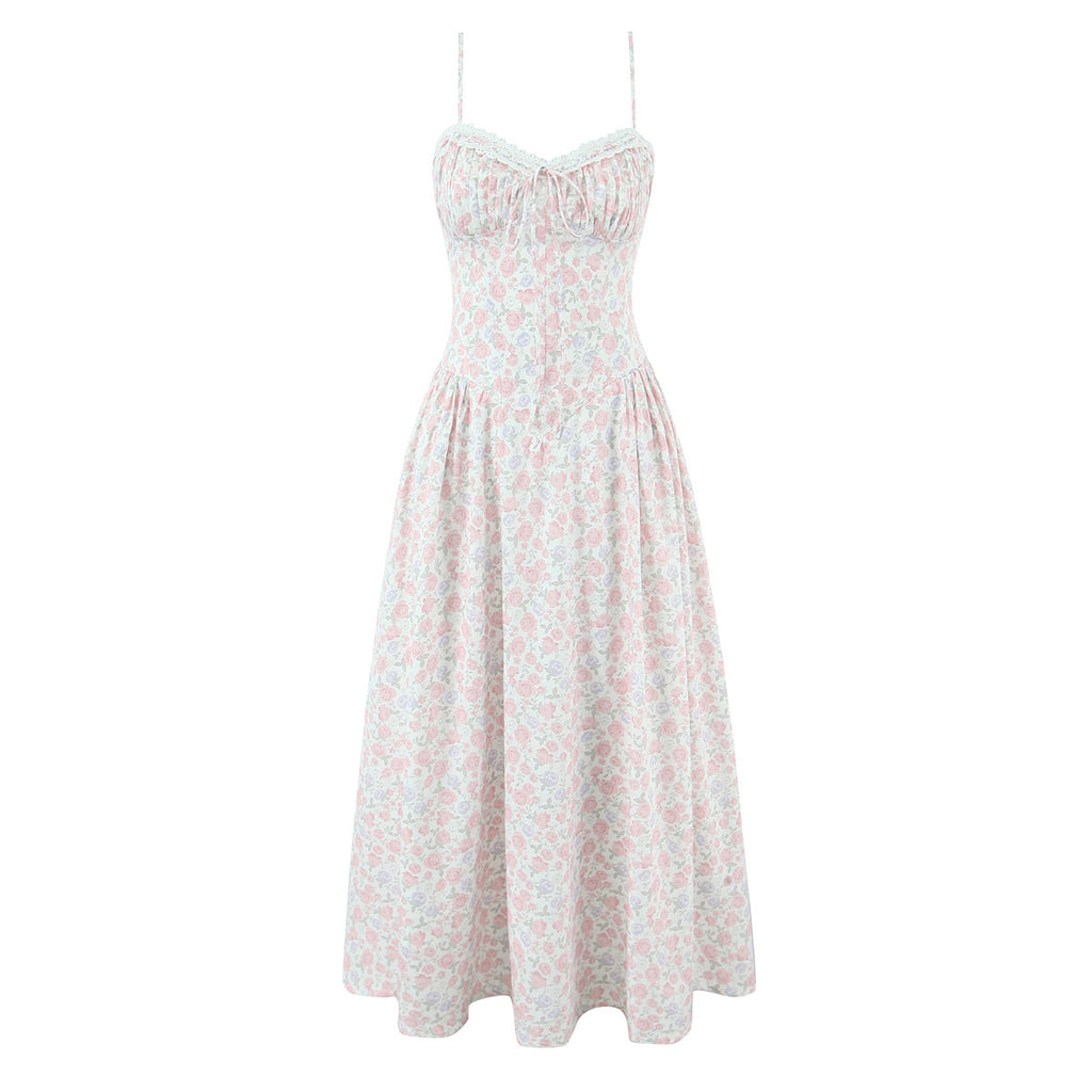 AM Vision RO French Floral Lace Slip Dress in light pink with delicate floral patterns and adjustable straps