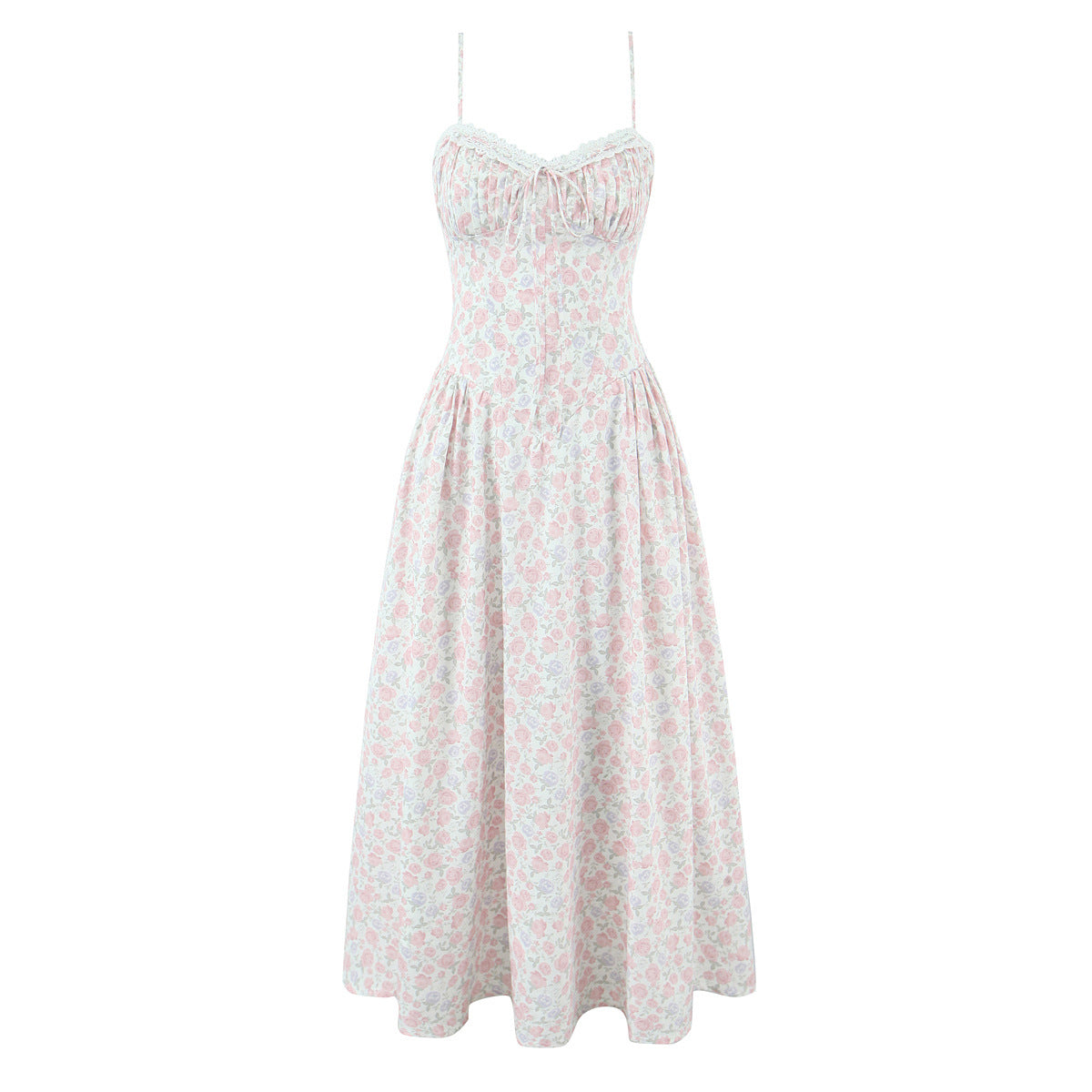 AM Vision RO French Floral Lace Slip Dress in light pink with delicate floral patterns and adjustable straps