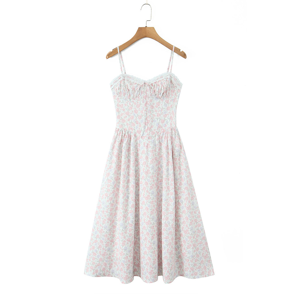 AM Vision RO French Floral Lace Slip Dress in soft pastel colors with adjustable straps