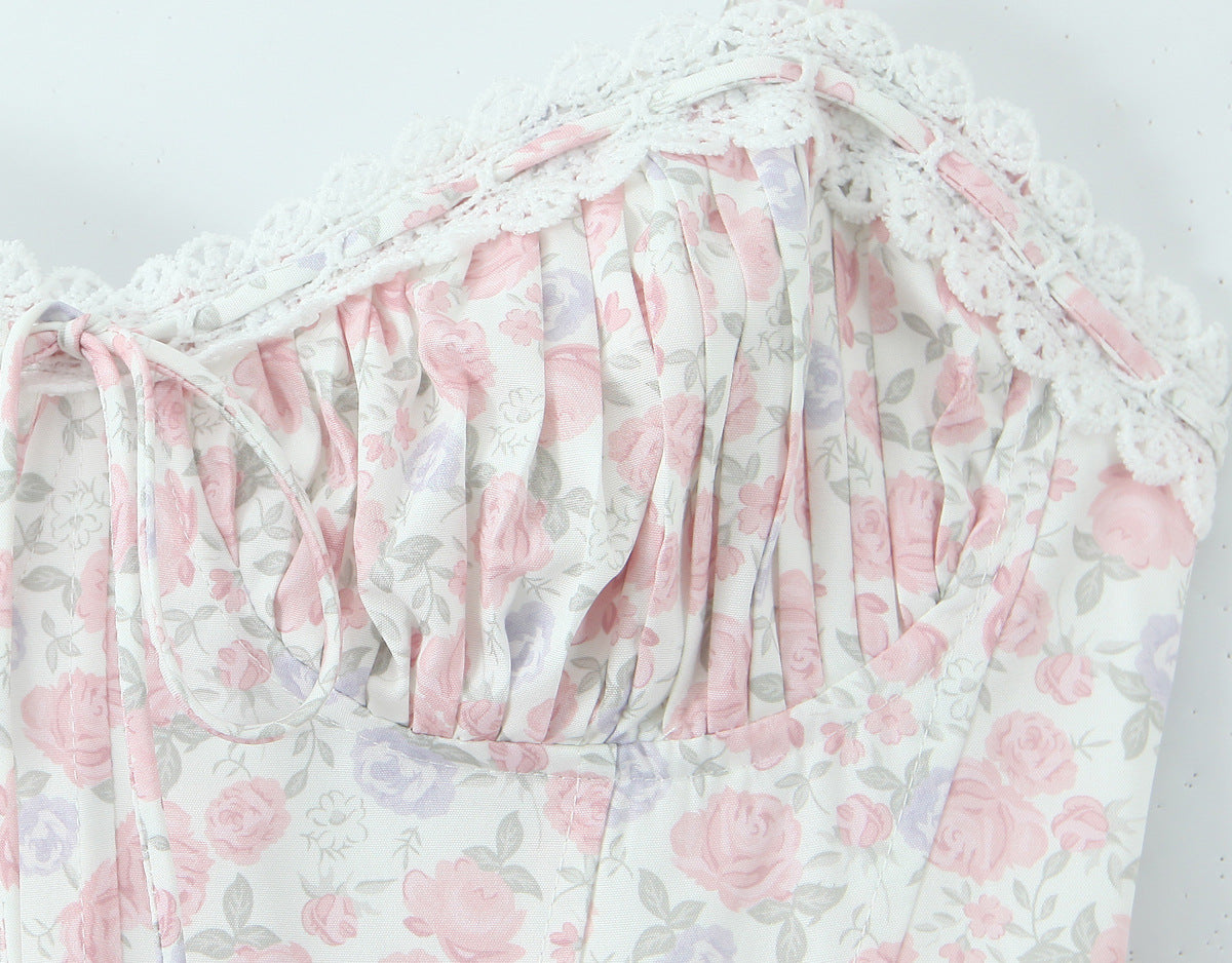 Close-up of French Floral Lace Slip Dress featuring delicate floral patterns and lace accents