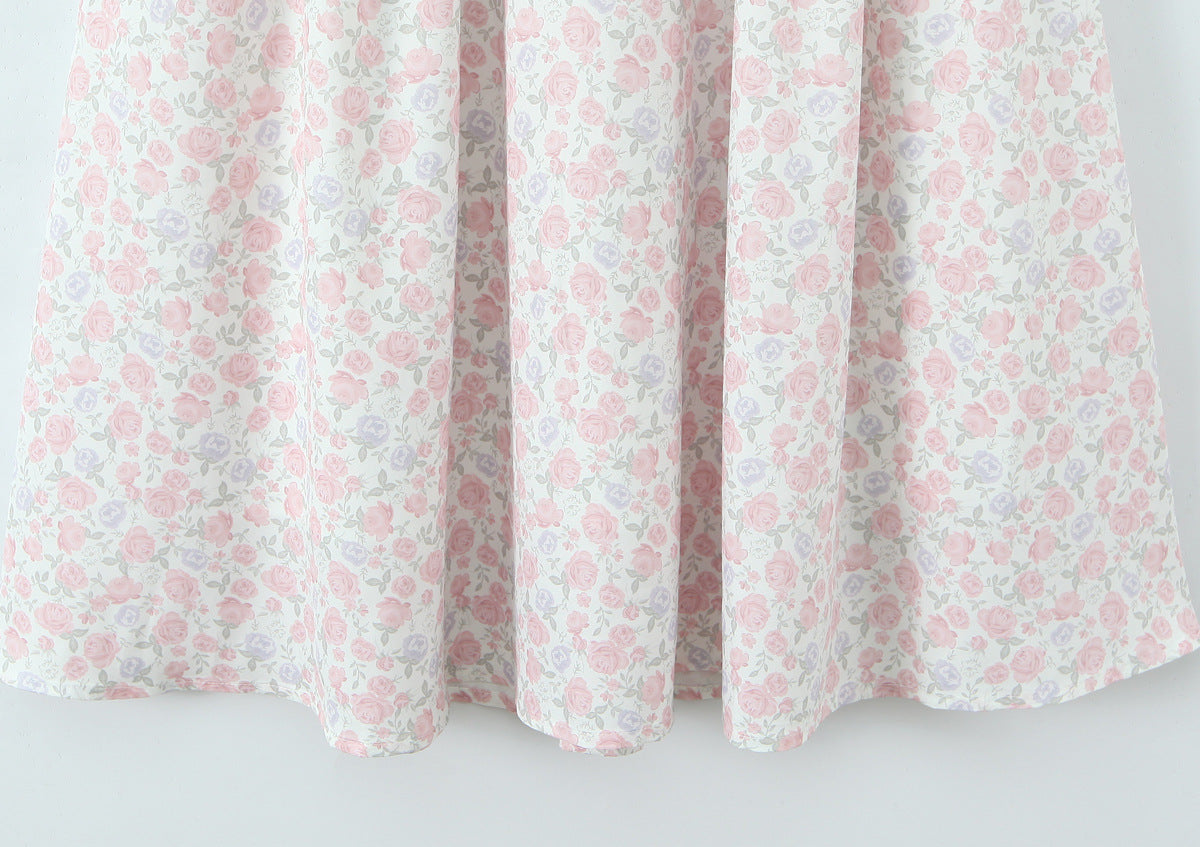 French Floral Lace Slip Dress with delicate pink and lavender rose patterns on a light background